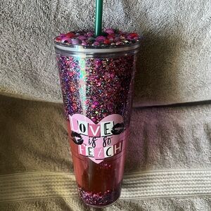 Pink Glitter Tumbler with Straw